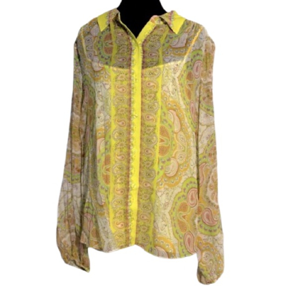 NWT ELIE TAHARI Exclusive Sheer Paisley Blouse Top Shirt Large New Designer Boho - Picture 7 of 16